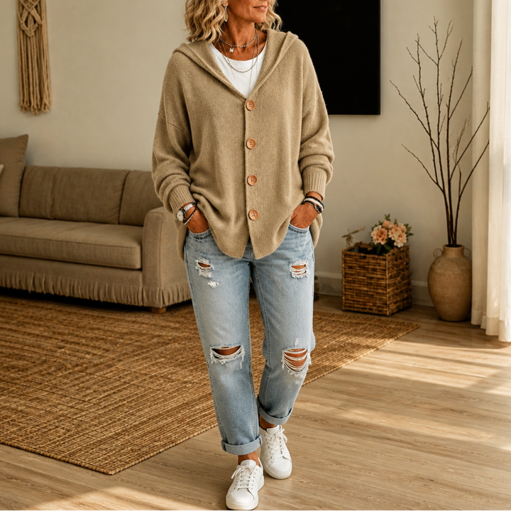 Norah hooded waffle knit button cardigan – image 14