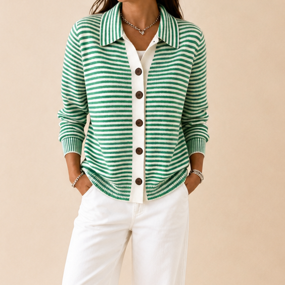 Zinnia striped collared button front cardigan – image 16