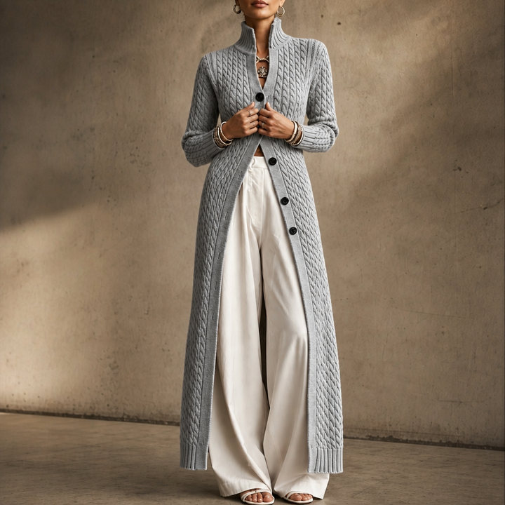Lyra high collar cable knit duster cardigan – image 16