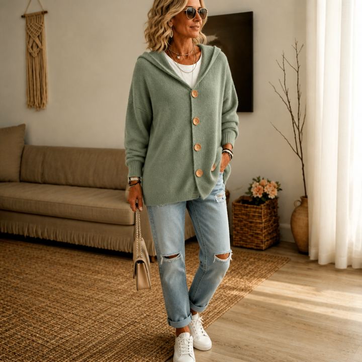 Norah hooded waffle knit button cardigan – image 15