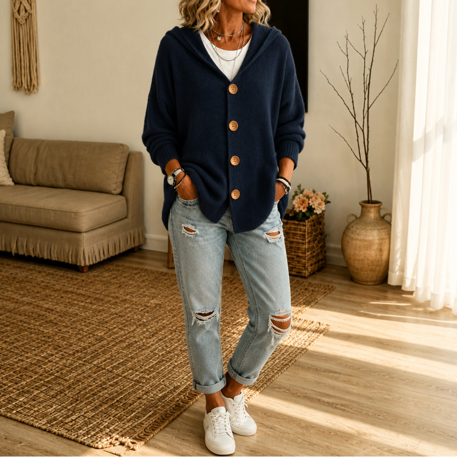 Norah hooded waffle knit button cardigan – image 16