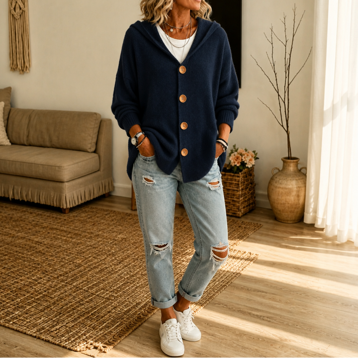 Norah hooded waffle knit button cardigan – image 16