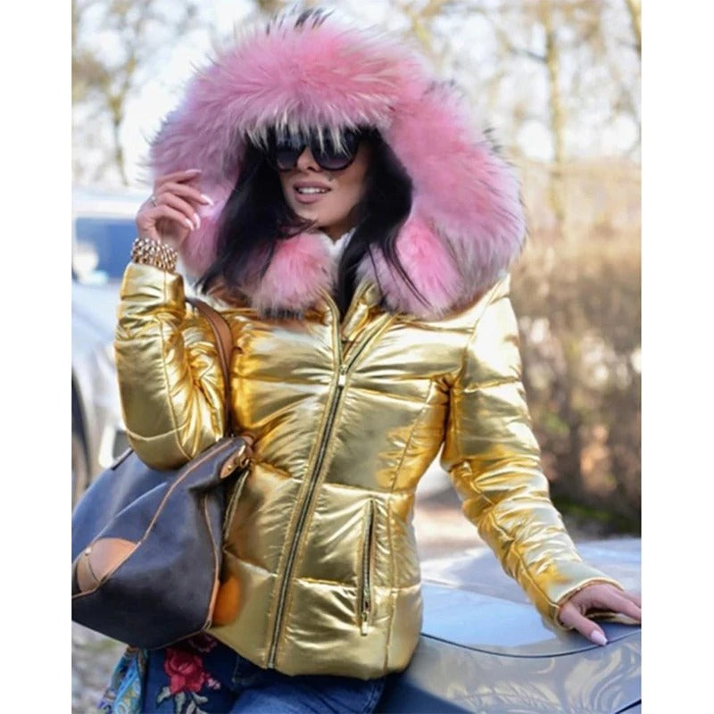 Amina faux fur lined hooded jacket with collar – image 13