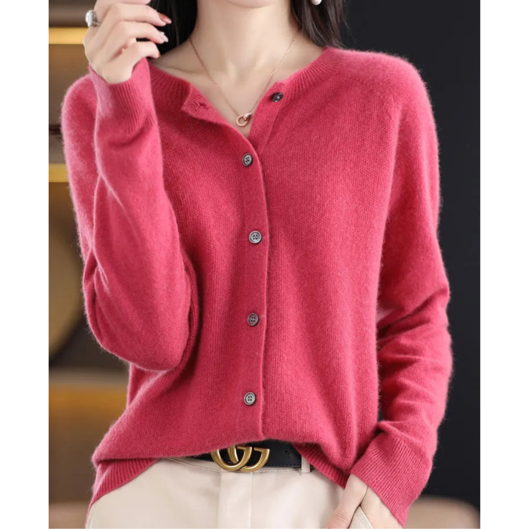 Poppy crew neck soft knit button cardigan