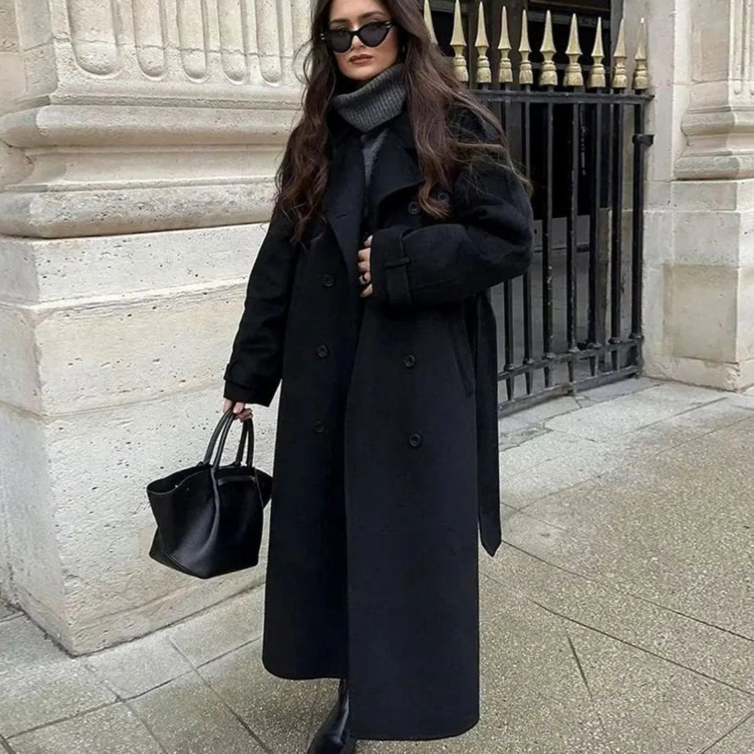 Simona belted button front midi coat