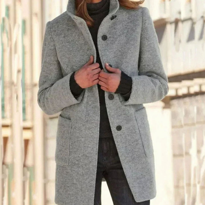 Brittany stand collar wool blend button coat – image 13