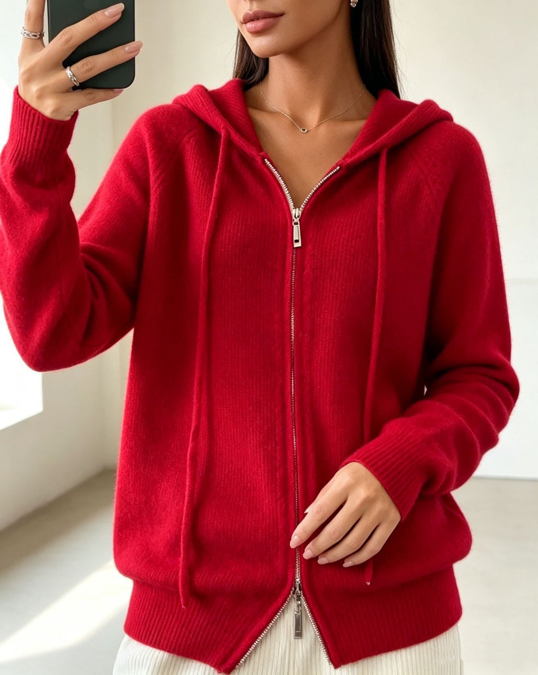 Faith fine knit zip up hooded cardigan