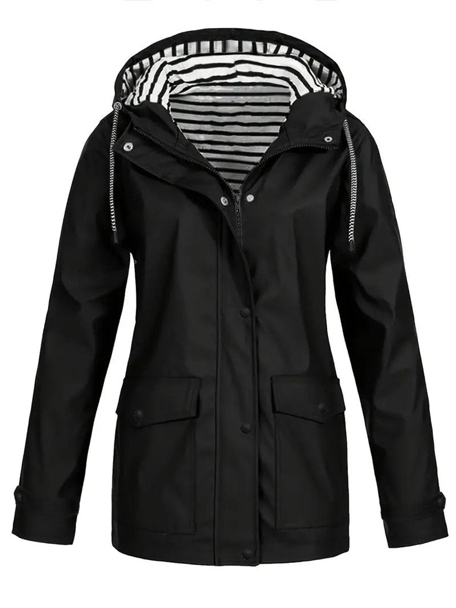 Vivi stripe lined hooded zip raincoat