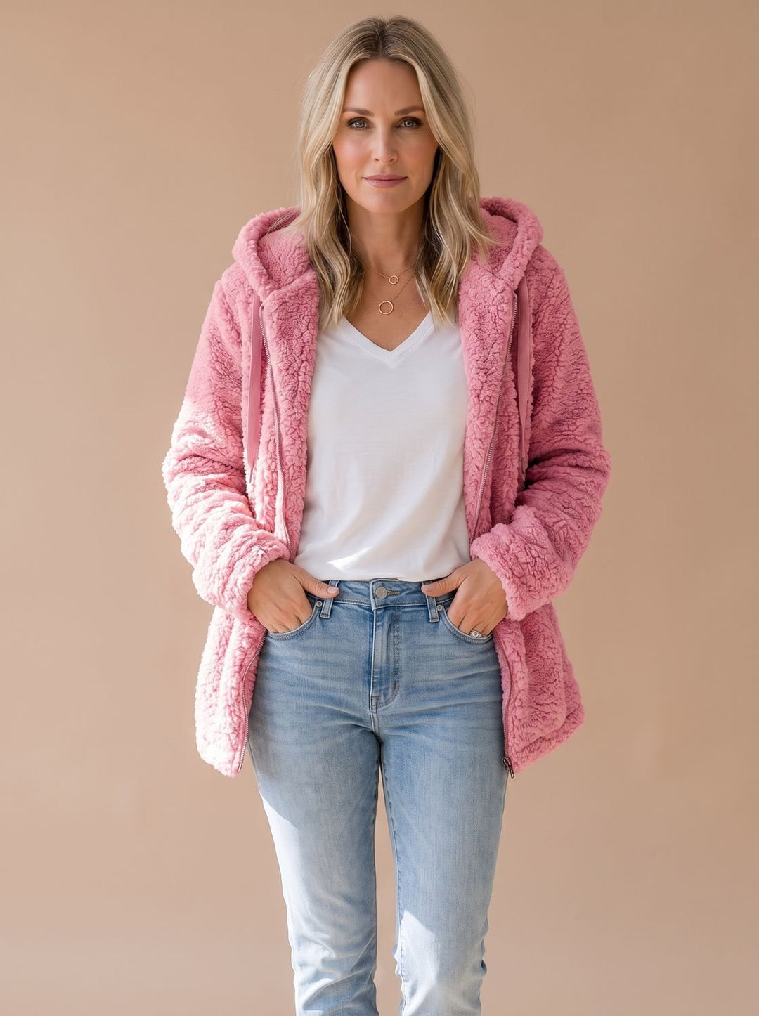 Heather oversized hooded teddy fleece coat