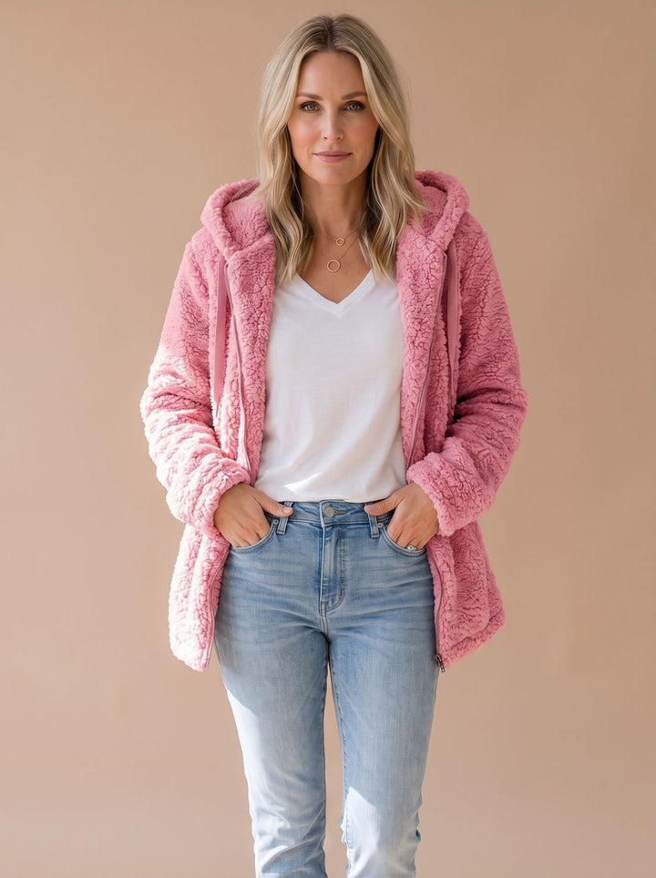 Heather oversized hooded teddy fleece coat