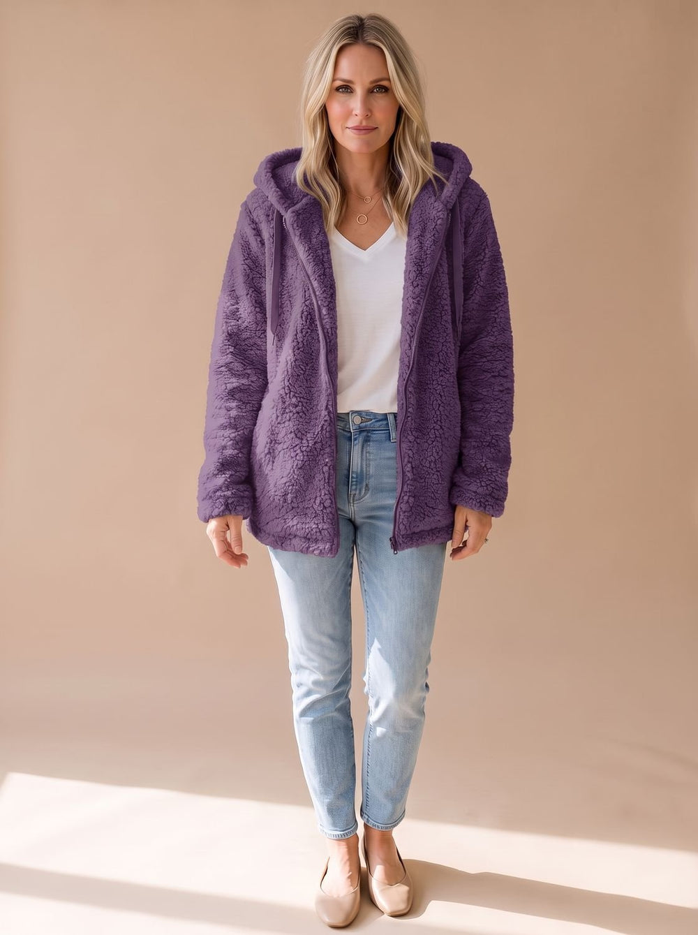Heather oversized hooded teddy fleece coat – image 2