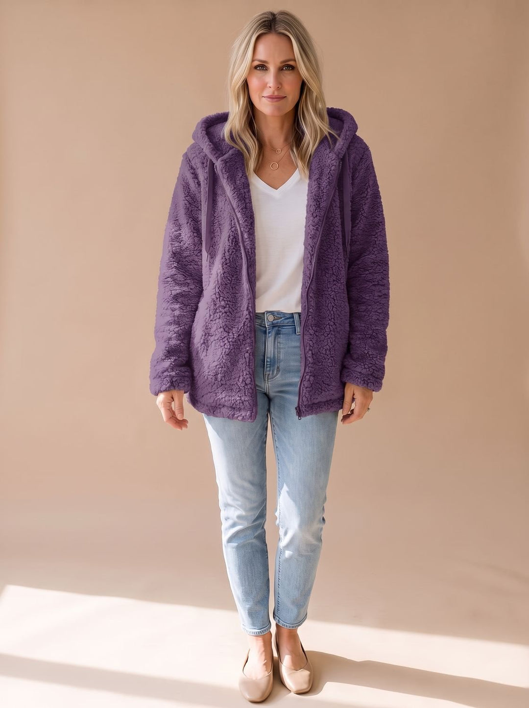 Heather oversized hooded teddy fleece coat – image 2