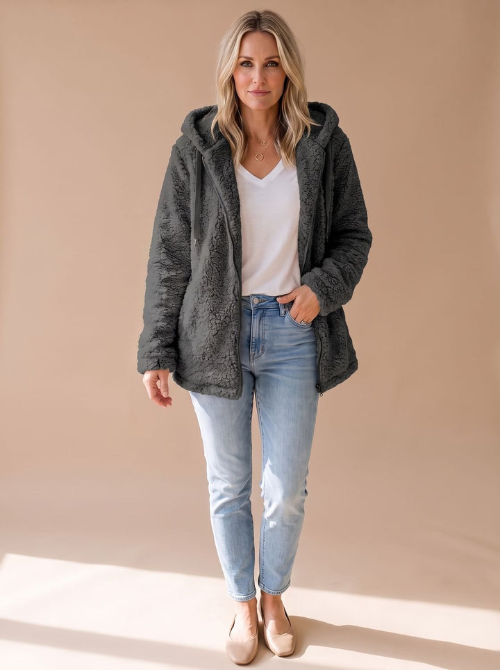 Heather oversized hooded teddy fleece coat – image 3