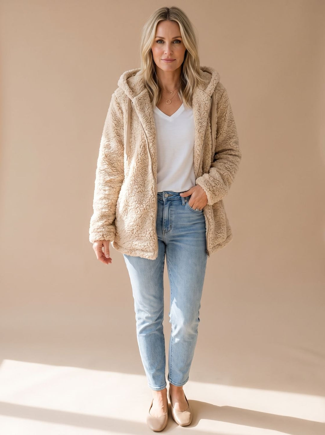 Heather oversized hooded teddy fleece coat – image 4