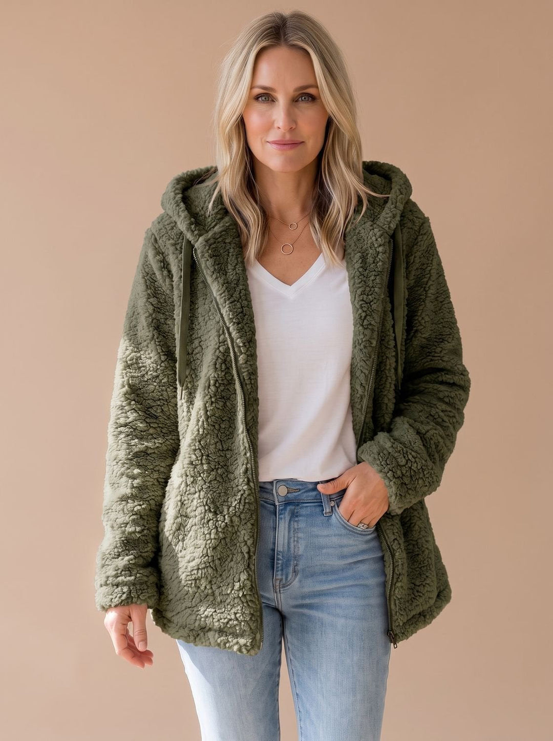 Heather oversized hooded teddy fleece coat – image 5