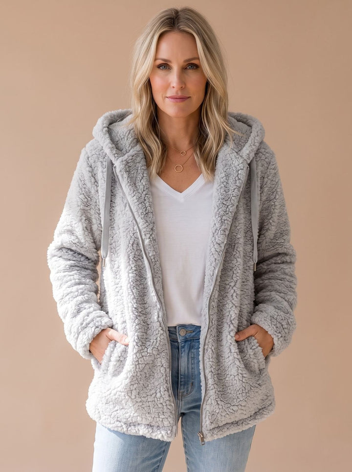 Heather oversized hooded teddy fleece coat – image 8