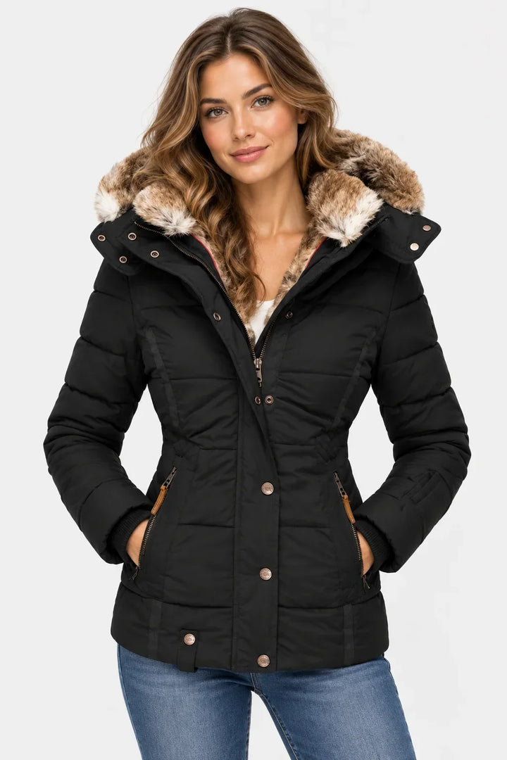 Elaine quilted puffer jacket with faux fur hood