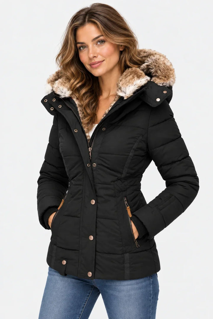 Elaine quilted puffer jacket with faux fur hood – image 2