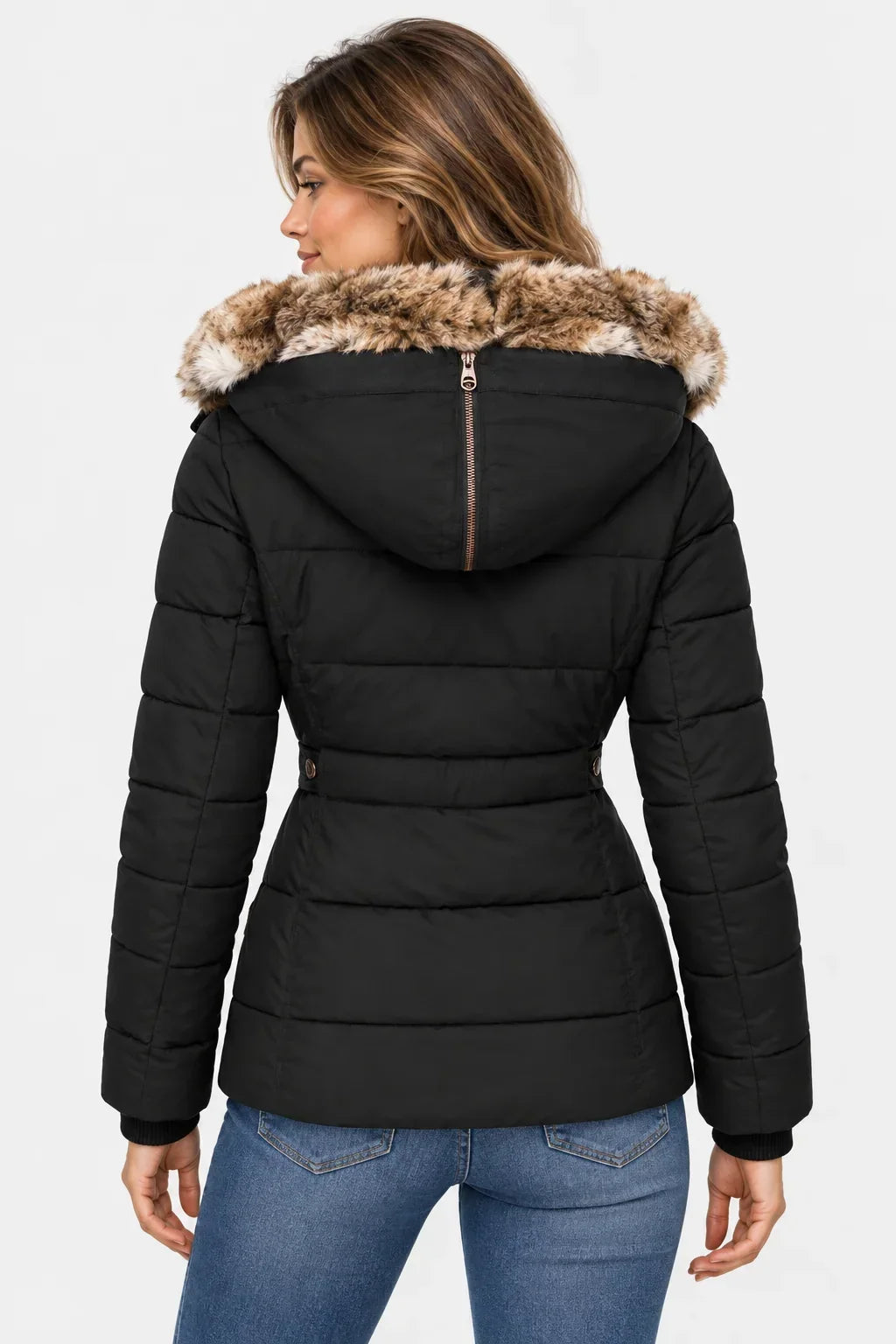 Elaine quilted puffer jacket with faux fur hood – image 3