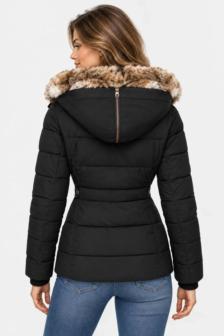 Elaine quilted puffer jacket with faux fur hood – image 3