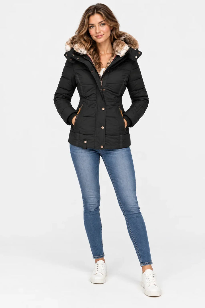 Elaine quilted puffer jacket with faux fur hood – image 4