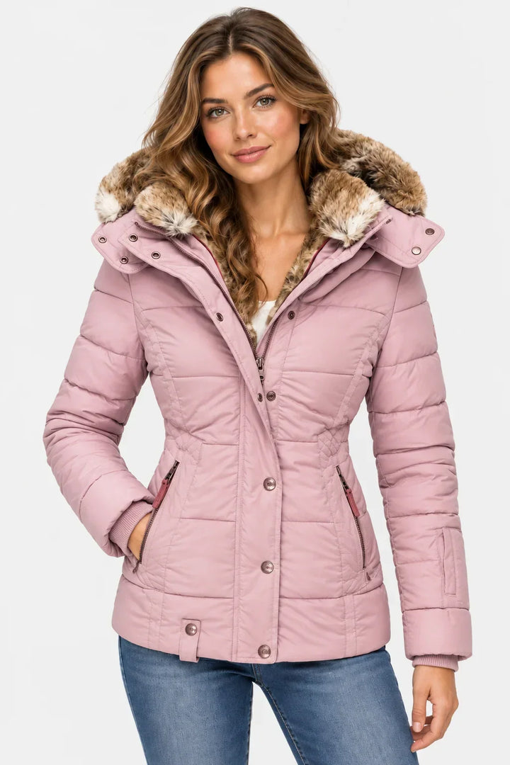 Elaine quilted puffer jacket with faux fur hood – image 5