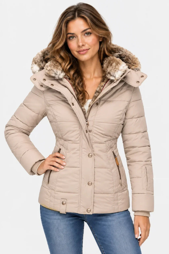 Elaine quilted puffer jacket with faux fur hood – image 6