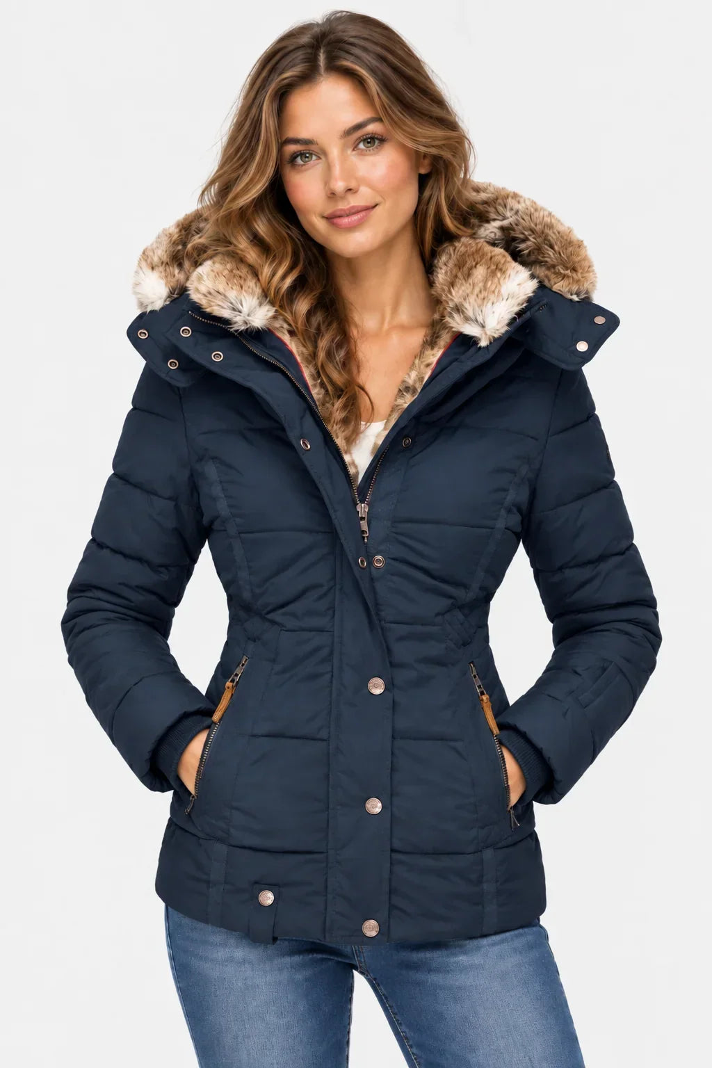 Elaine quilted puffer jacket with faux fur hood – image 8