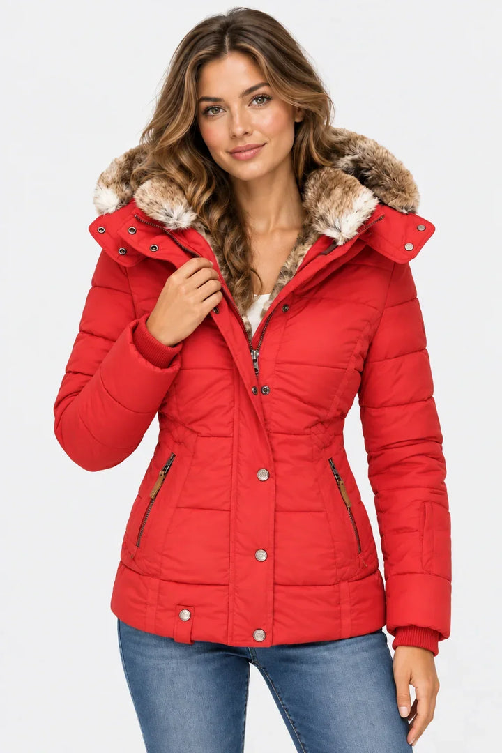 Elaine quilted puffer jacket with faux fur hood – image 9