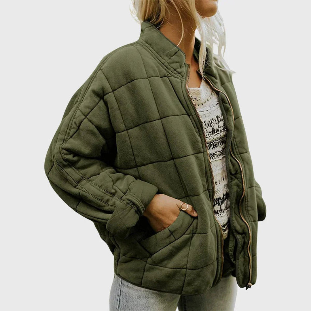Lydia quilted stand collar zip up puffer coat