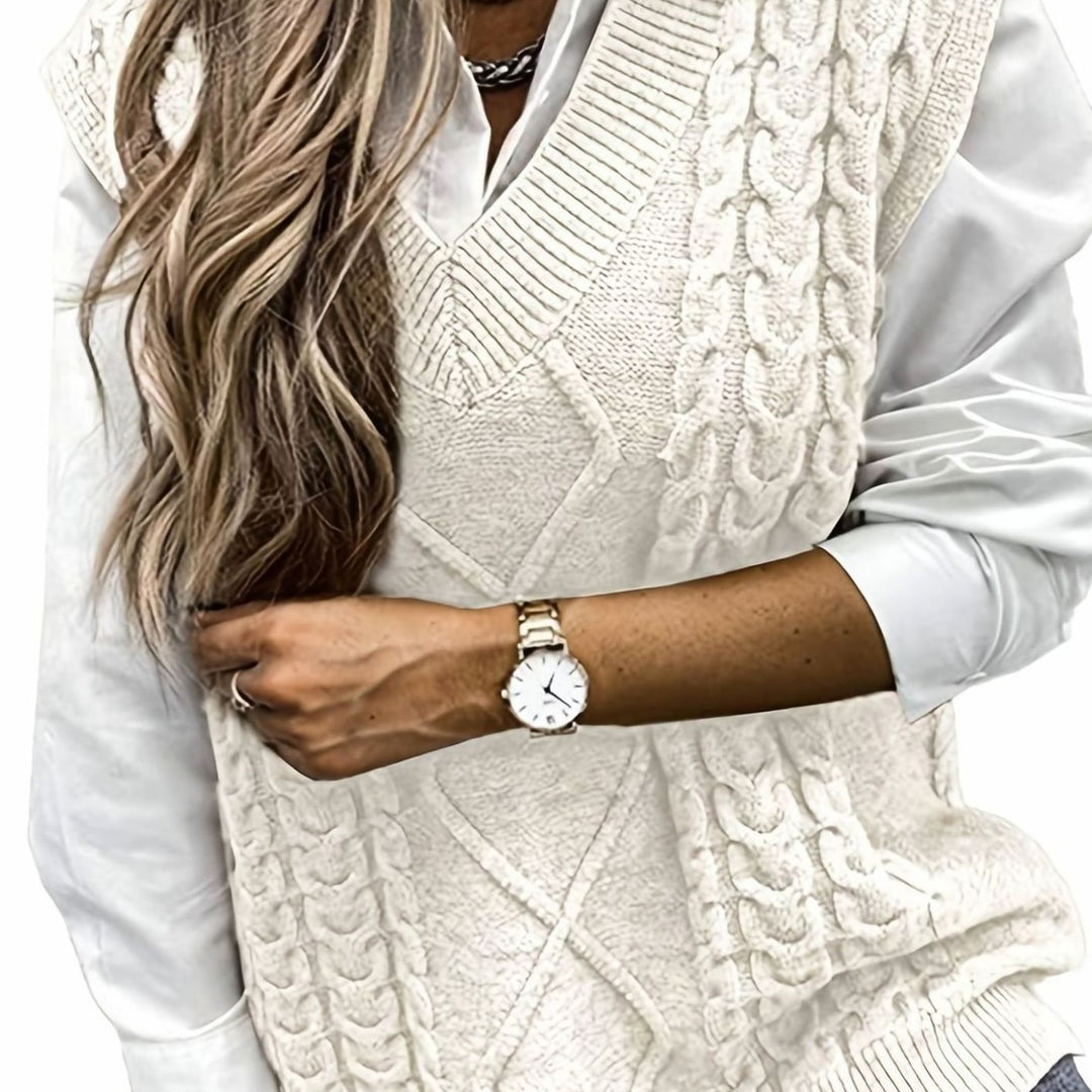 Lucy cable knit V neck sweater vest – image 2