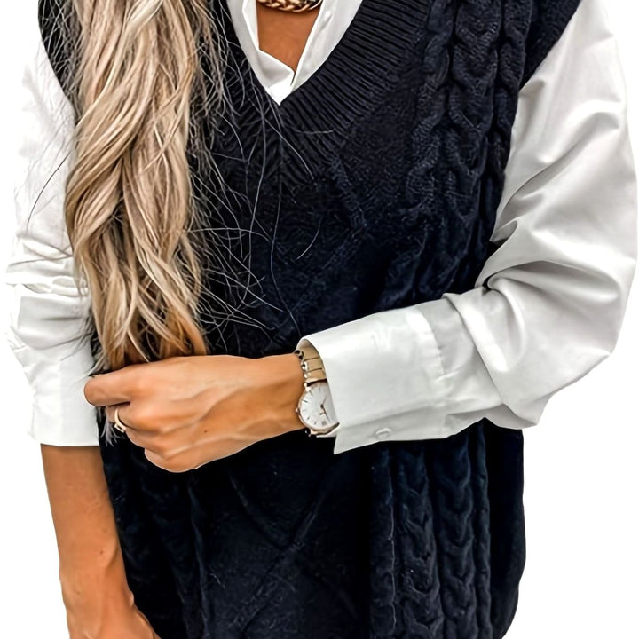 Lucy cable knit V neck sweater vest – image 3