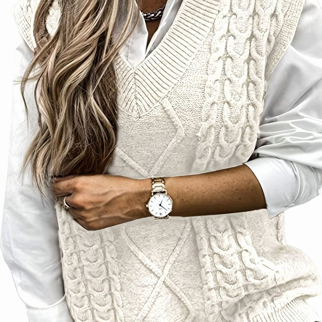 Lucy cable knit V neck sweater vest – image 8