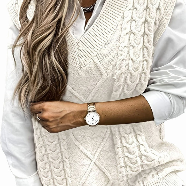 Lucy cable knit V neck sweater vest – image 8