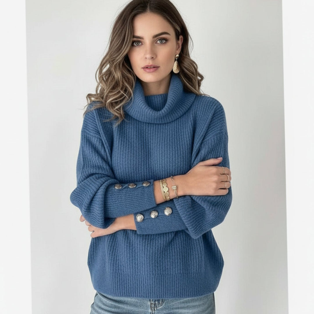 Skylar ribbed turtleneck sweater with button cuffs – image 3