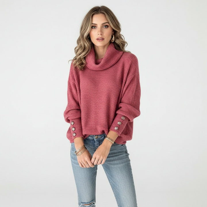 Skylar ribbed turtleneck sweater with button cuffs – image 4