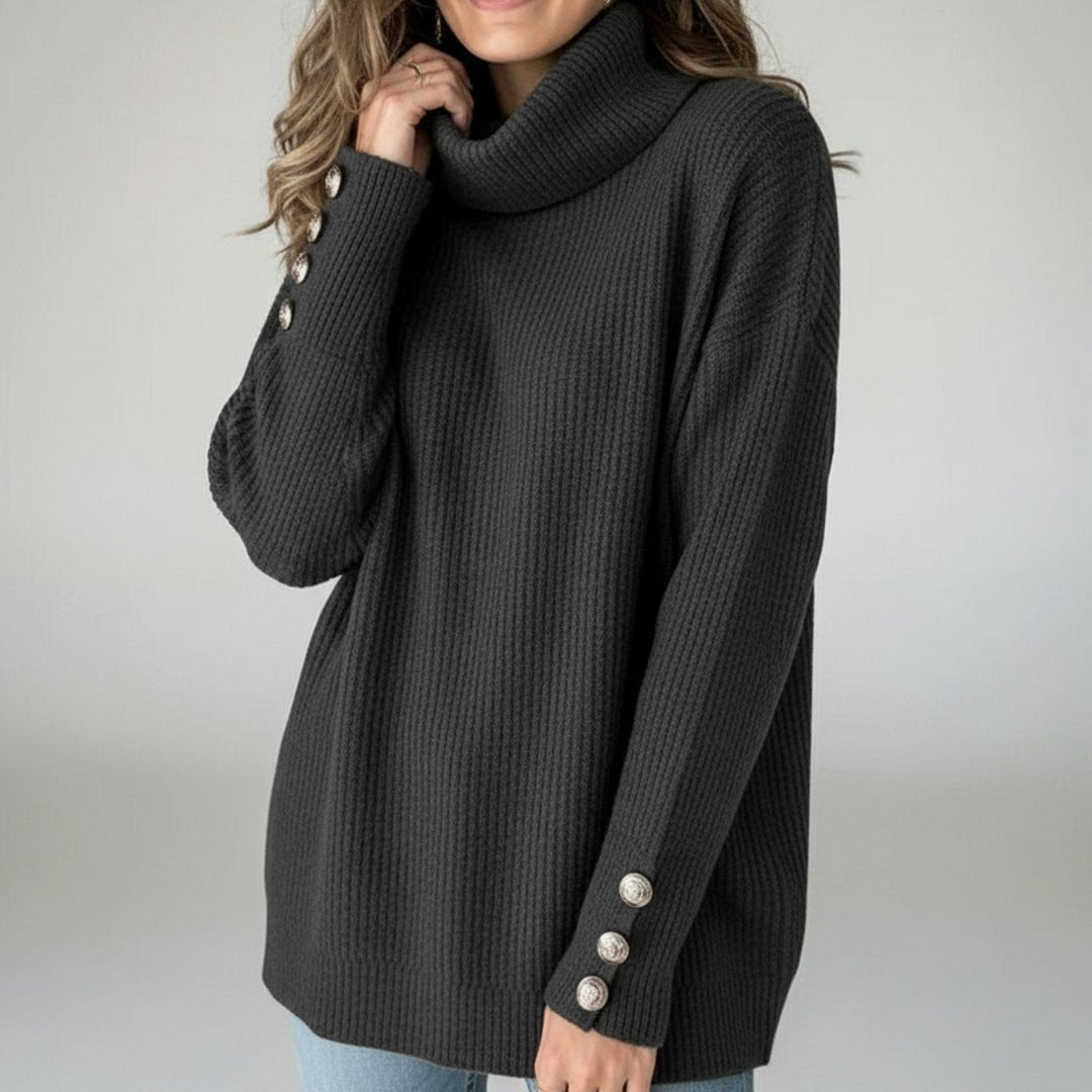 Skylar ribbed turtleneck sweater with button cuffs – image 7