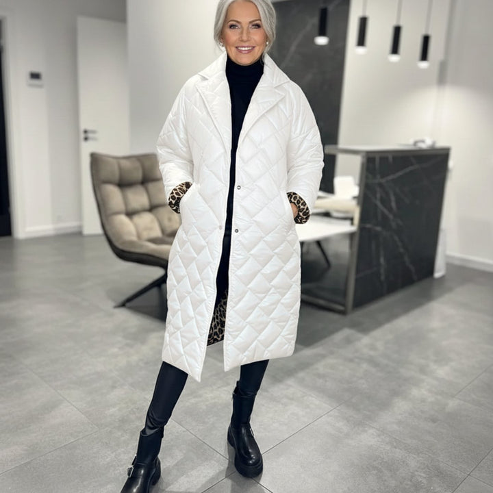 Paola reversible quilted midi coat with leopard lining – image 2