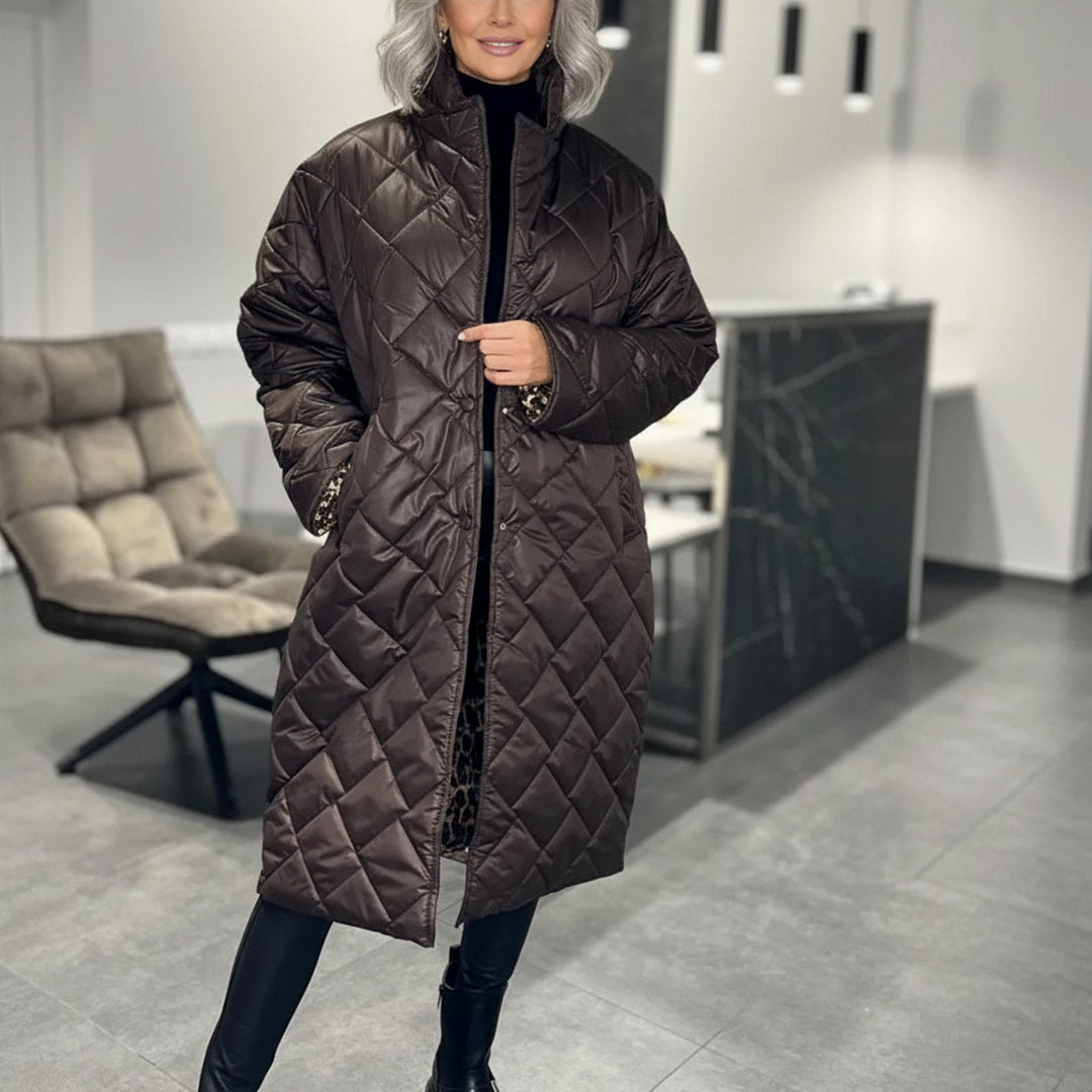 Paola reversible quilted midi coat with leopard lining – image 4