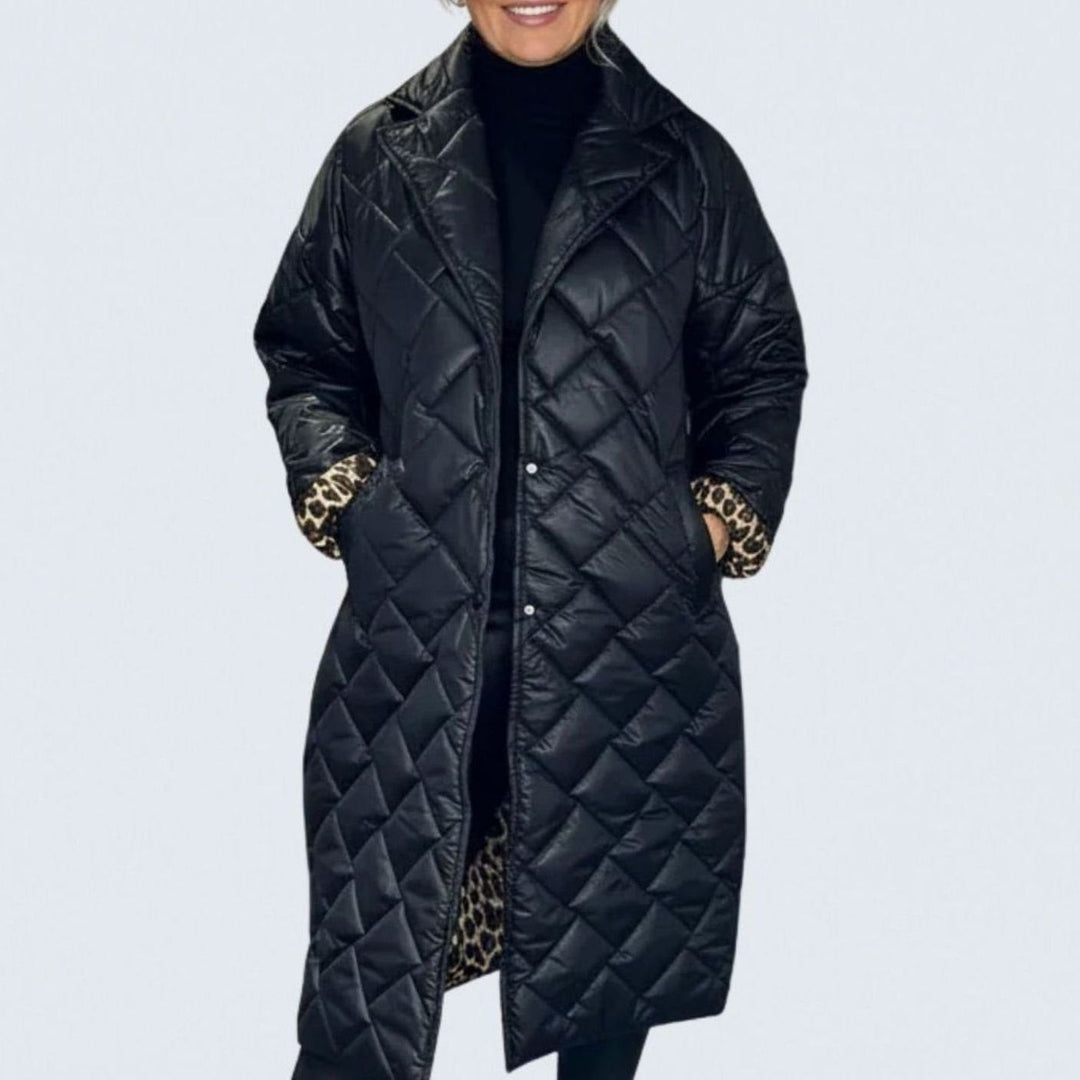 Paola reversible quilted midi coat with leopard lining – image 5