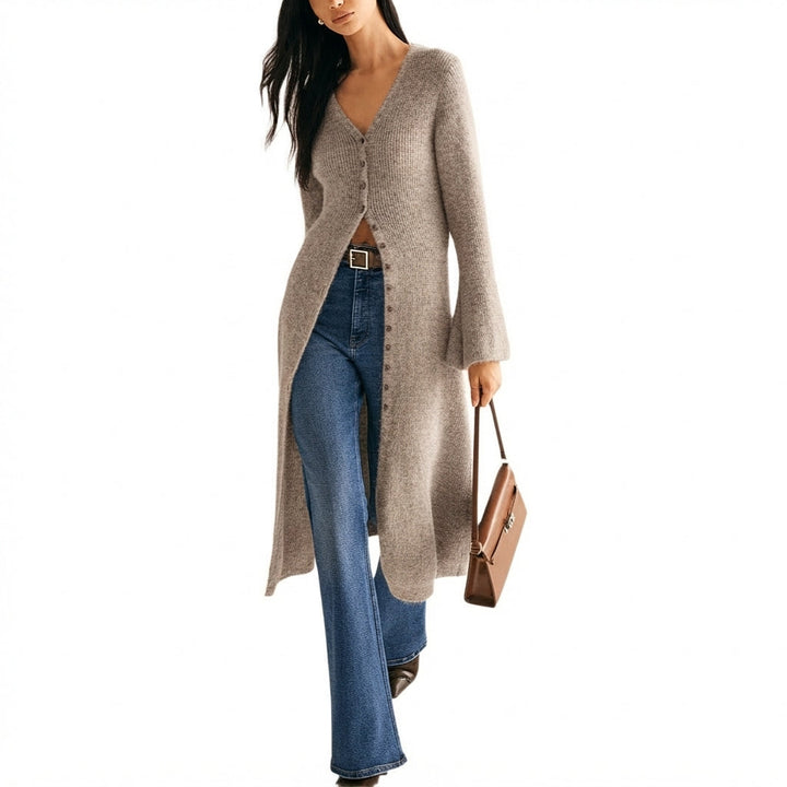 Eleanor longline V neck button front cardigan