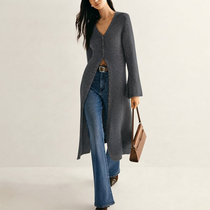 Eleanor longline V neck button front cardigan – image 2