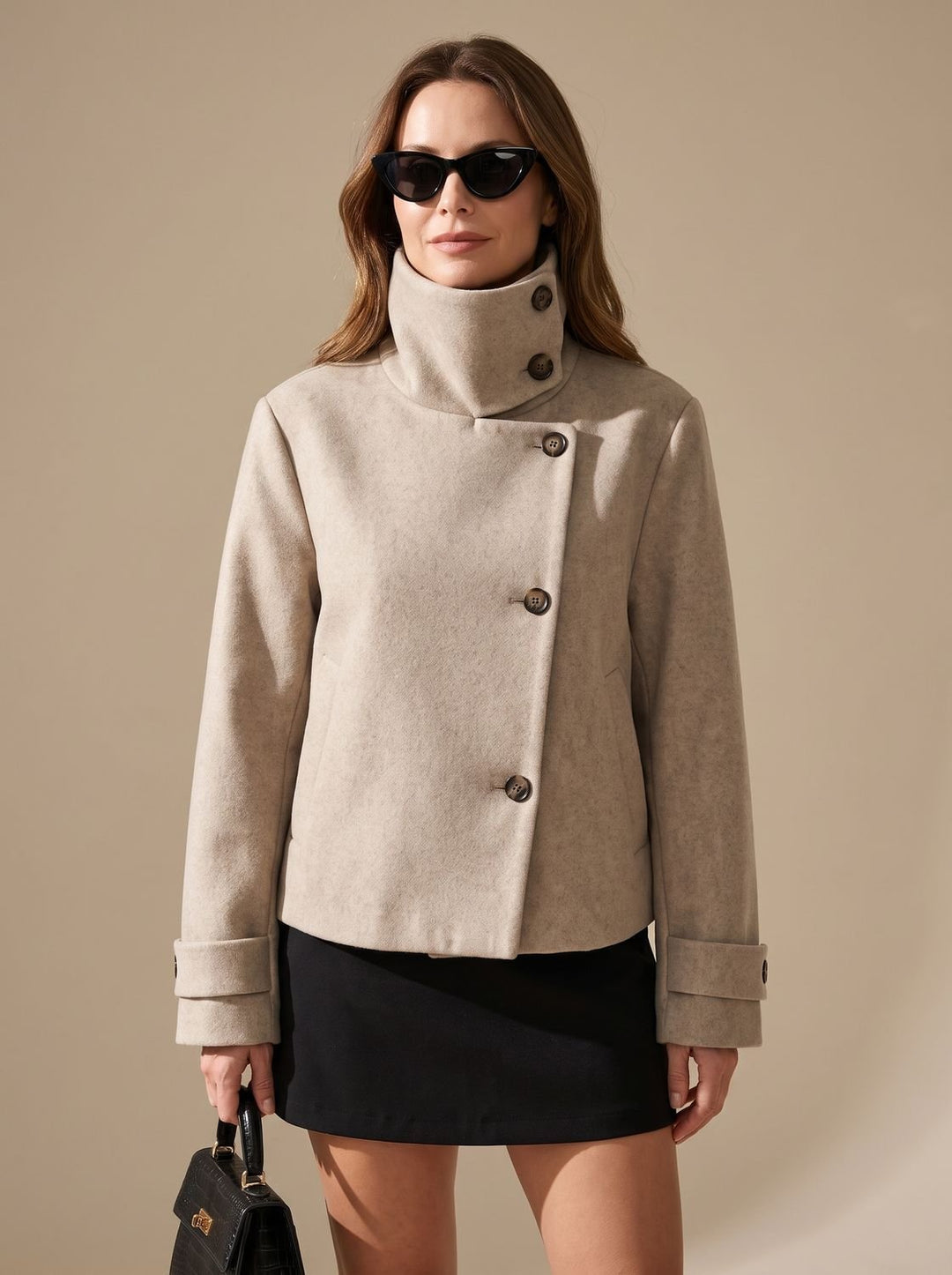 Yvonne stand collar wool blend short coat – image 10