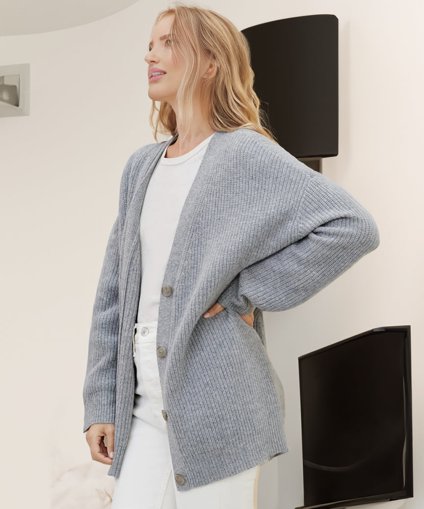 Brooklyn ribbed V neck button cardigan – image 7