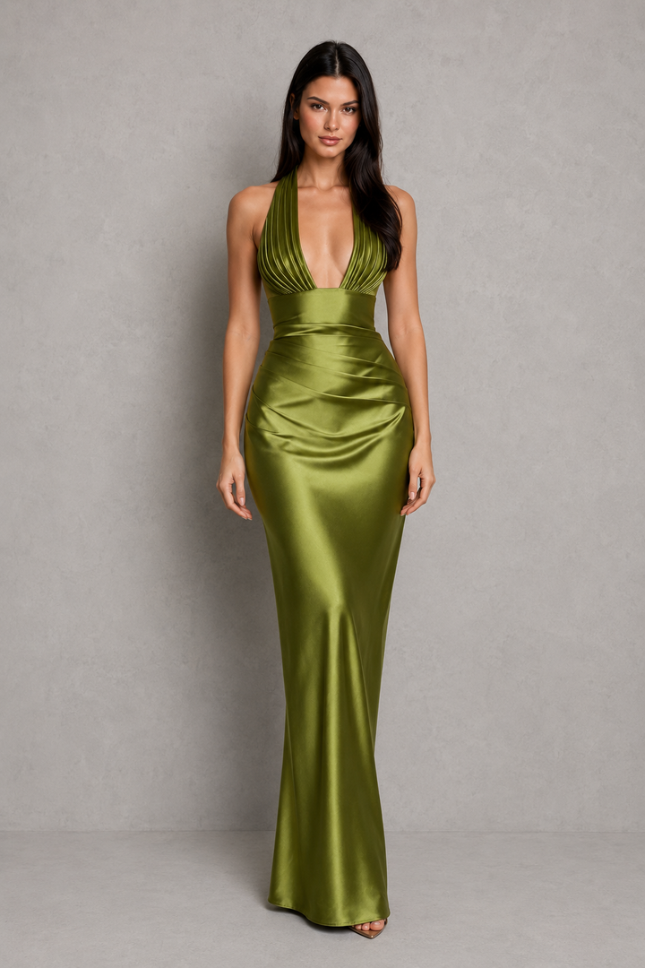 Astrid satin halter corset maxi dress