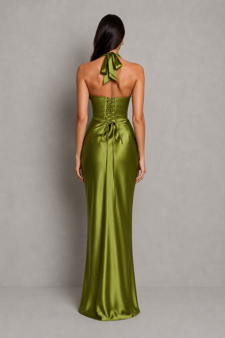 Astrid satin halter corset maxi dress – image 3