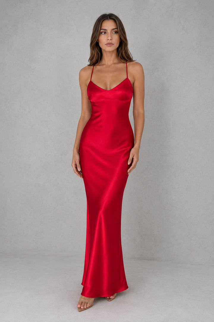 Zelda bias cut satin maxi dress with open back – image 8