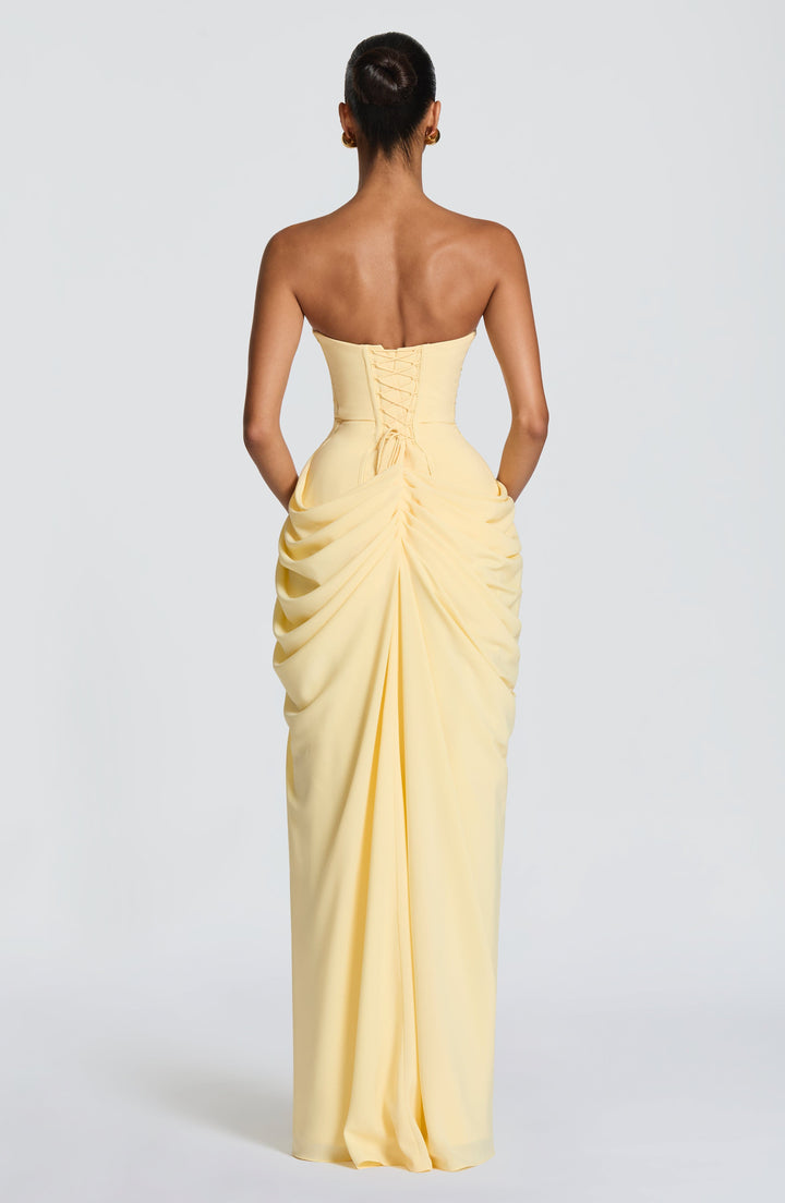 Lucia strapless corset maxi dress with split – image 2